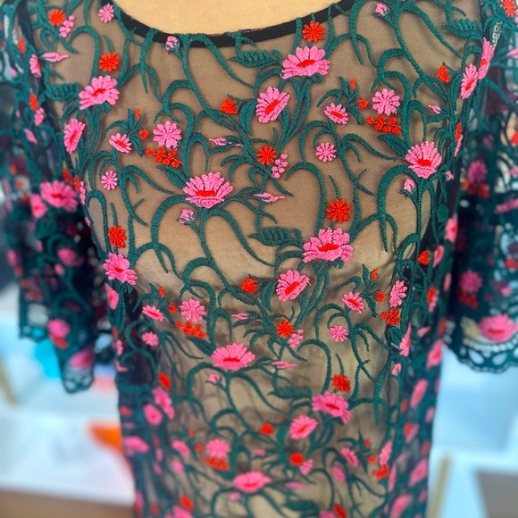 Moulinette Soeurs Dresses & Skirts - Sheer Dress with Pink and Green Embroidery